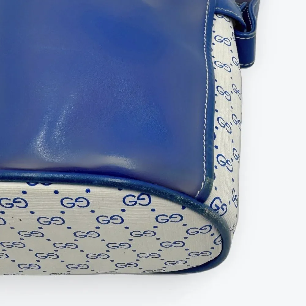 Auth Old Gucci Vintage Blue White Mini Supreme PVC Small Bucket Bag Cinch